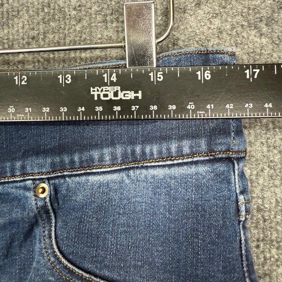 SPANX Jeans Womens 1XP Petite Blue Pull On Jeggings Distressed Dark Wash Frayed - Picture 4 of 15